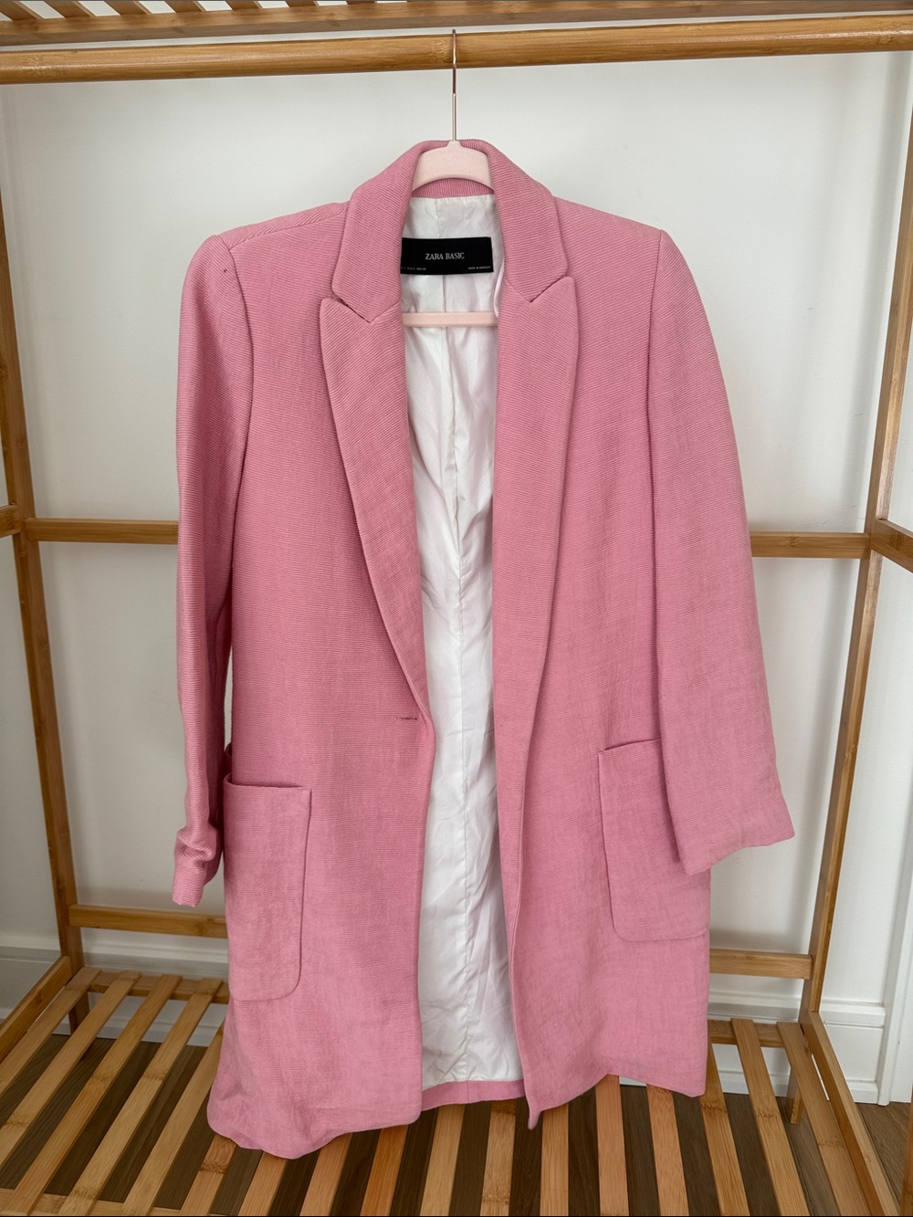 Zara Pink Long Blazer with Patch Pockets